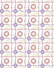 Scribbled wave line seamless pattern, cute geometrical grid, check template, decorative shapes.