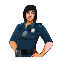 Police Officer. Police Lady with short brown hair vector. woman with briefcase