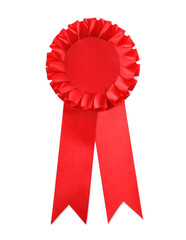One red award ribbon isolated on white