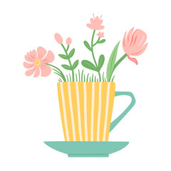 Flower in beautiful cup, flat design vector