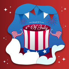 Happy 4th of july, independence day USA, America hat flag poster greeting template background vector