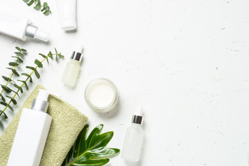Fototapeta na wymiar Natural eucalyptus cosmetic, skincare product. Spa product on white background.
