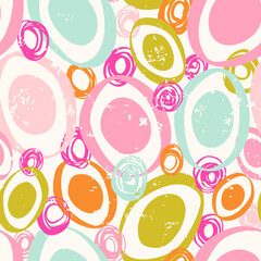 Seamless vector pattern with ovals, circles and swirls in pastel colors palette. - 502829144