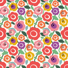 Seamless pattern with stylized flowers in retro colors. Vector background with floral print. - 502829146