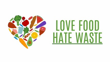 vector illustration of food groups forming a heart. suitable for stop waste food day . Love food hate waste