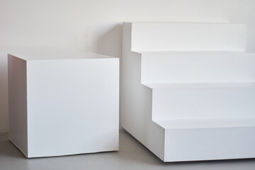 Cube platform, Stairs podium. Podium with stairs.Studio room background for product demonstration. High quality photo