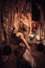 studio photo on the background of burlap with a lizard