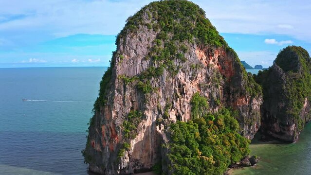 Tropical island in Thailand Krabi. Scenic aerial view of Ko Rang Kai in Railay