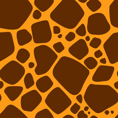Patterned texture of variegated giraffe fur or variegated cowhide. Seamless pattern of brown random spots. Texture banner. Imitation of coloring of animal skins. Vector illustration