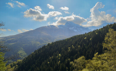 Biellese Mountains view white blue sky and clouds