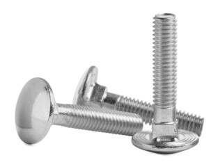 Many metal carriage bolts on white background