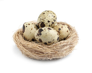 Naklejka na ściany i meble Nest with quail eggs isolated on white