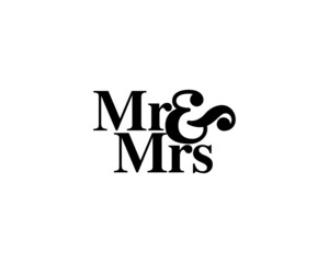 Mr & Mrs wedding hand written lettering. Wedding decoration. Mister and missis for wedding and invitation elements. Traditional wedding words. Isolated on white background. Vector illustration.