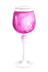 Lilac cocktail watercolor illustration. Alcoholic cocktail. Drink. Beach cocktail. Party. Illustration isolated. For printing on postcards, stickers, invitations, menus.