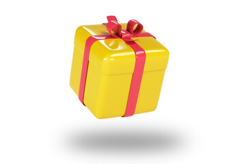 3d yellow gift box with ribbon bow isolated on a white background. 3d render