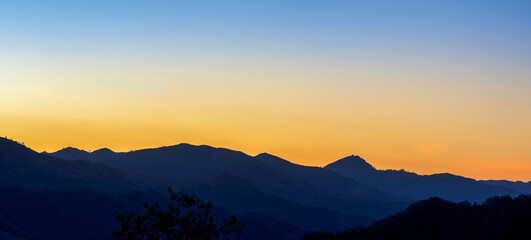 Fototapeta na wymiar Panorama sunrise, sunset, horizon, mountains