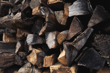 pattern of firewood for the firebox, background of chopped logs