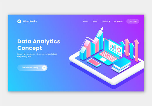 Data Analytics Concept Based Landing Page Design with 3D Infographic Elements on Smartphone