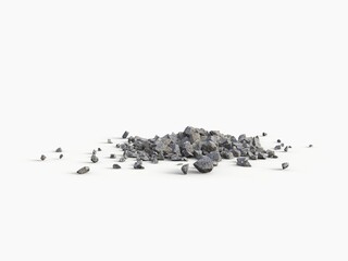 Small pile of rubble and rocks - side view - isolated on white background - 3D Illustration - obrazy, fototapety, plakaty