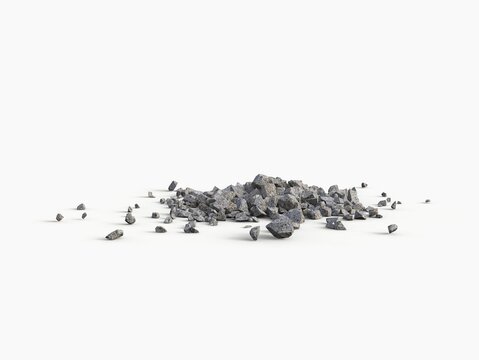 Small pile of rubble and rocks - side view - isolated on white background - 3D Illustration