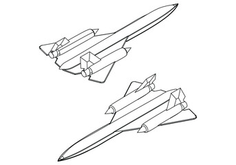 Military fighter jet icon in outline style isolated on white background vector illustration. Military vehicle logotype. 