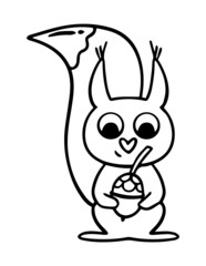 Animal coloring page for little kids. Simple outline illustration of squirrel.