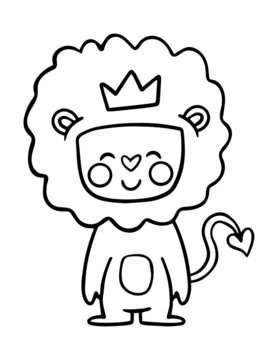Animal coloring page for little kids. Simple outline illustration of lion.