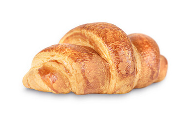 French pastry, one croissant isolated on white background.
