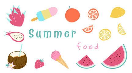 Summer food collection. Enjoy and relax with pleasure and taste. Vector illustration