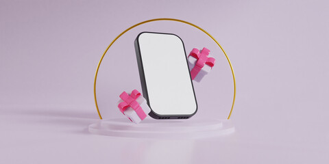 White Screen Phone And Gift Boxes 3d Render