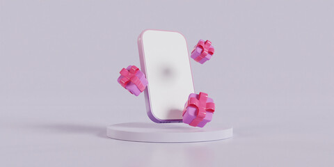 White Screen Phone And Gift Boxes 3d Render