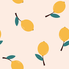 Summer pattern with lemon. Seamless vector lemon pattern with leaves. Citrus background.
