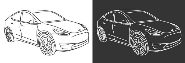 Line art illustration of modern sports car isolated on black and white for coloring book, tshirt business brochures  © nvects
