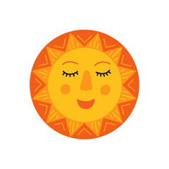 Cute sun with face isolated on white background