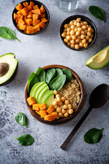 Quinoa Sweet potato chickpeas spinach Buddha bowl