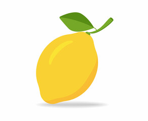Lemon, fruits for eating. Illustration of yellow lemon with leaf, ripe fresh and juicy citrus vitamin. Organic object for food. Vitamins. Vector