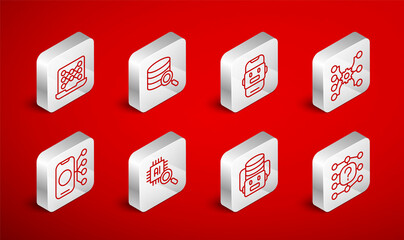 Set line Neural network, Server, Chat bot, Artificial intelligence robot, Processor CPU and icon. Vector