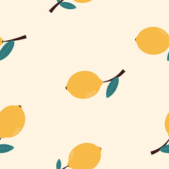 Summer pattern with lemon. Seamless vector lemon pattern with leaves. Lemon background.