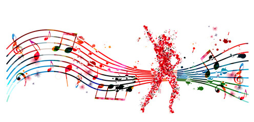 Woman dancing made of musical notes. Red musical notes dancer performer with musical staff vector illustration design	