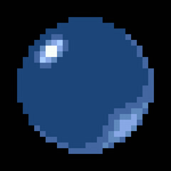 Pixel art: a big blue mysterious orb (a glass or crystal sphere used for divination, fortune telling, or a magical item for a video game).
