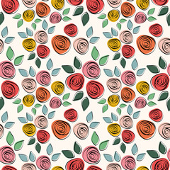 Seamless pattern with retro roses. Vector background with ditsy floral print. - 502840153