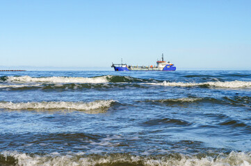 A vessel for deepening and cleaning water bodies. Dredging vessel technical fleet.