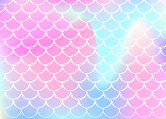 Gradient mermaid background with holographic scales.