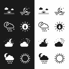 Set Sunset, Cloud with rain and moon, Moon stars, and icon. Vector