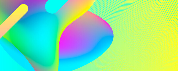 New bright juicy summer abstract fluid creative banner, trendy bright neon colors with dynamic lines