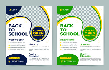 Back to school education flyer design template. Kids back to School admission poster, leaflet layout design