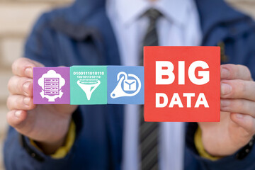 Concept of big data technology integration. Business digital information processing. Secure data cloud base.
