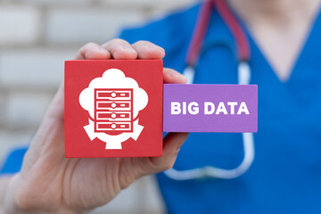 Big data medical technology integration concept. Medicine datum cloud computing server processing.