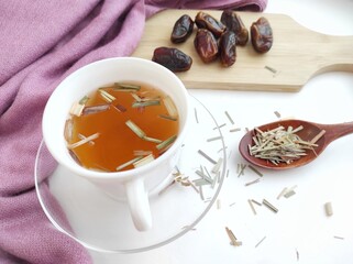 herbal tea with dried lemongrass and dried dates
