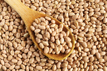 Carioca beans spoon on the grains texture background.